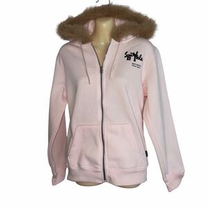 NTW Southpole Legacy  Pink Zippered Faux Fur Trimmed Hoodie MED